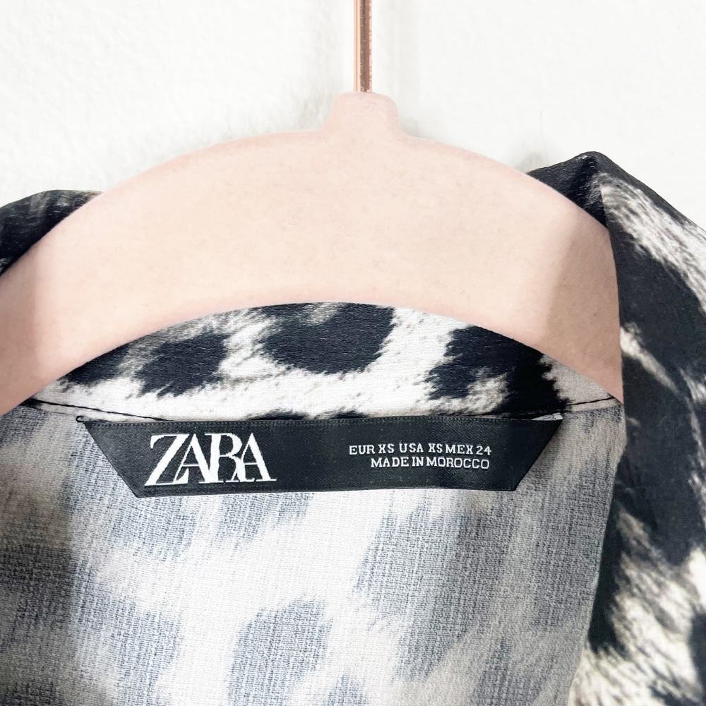 2/$30 ZARA Leopard Tunic Button-Down Blouse Black Chest Pocket Long Sleeve #5387 - Picture 8 of 10